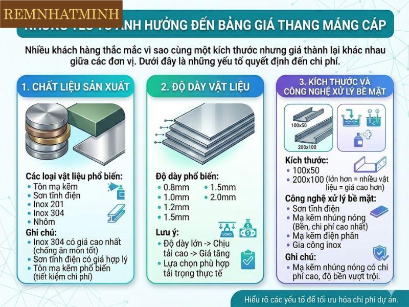 Những yếu tố ảnh hưởng đến bảng giá thang máng cáp